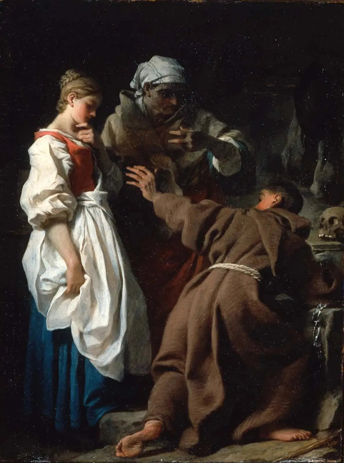 Frère Luce, l'Ermite, avec la Veuve et sa Fille - Pierre Subleyras image 1 reproduction artisanale de tableau