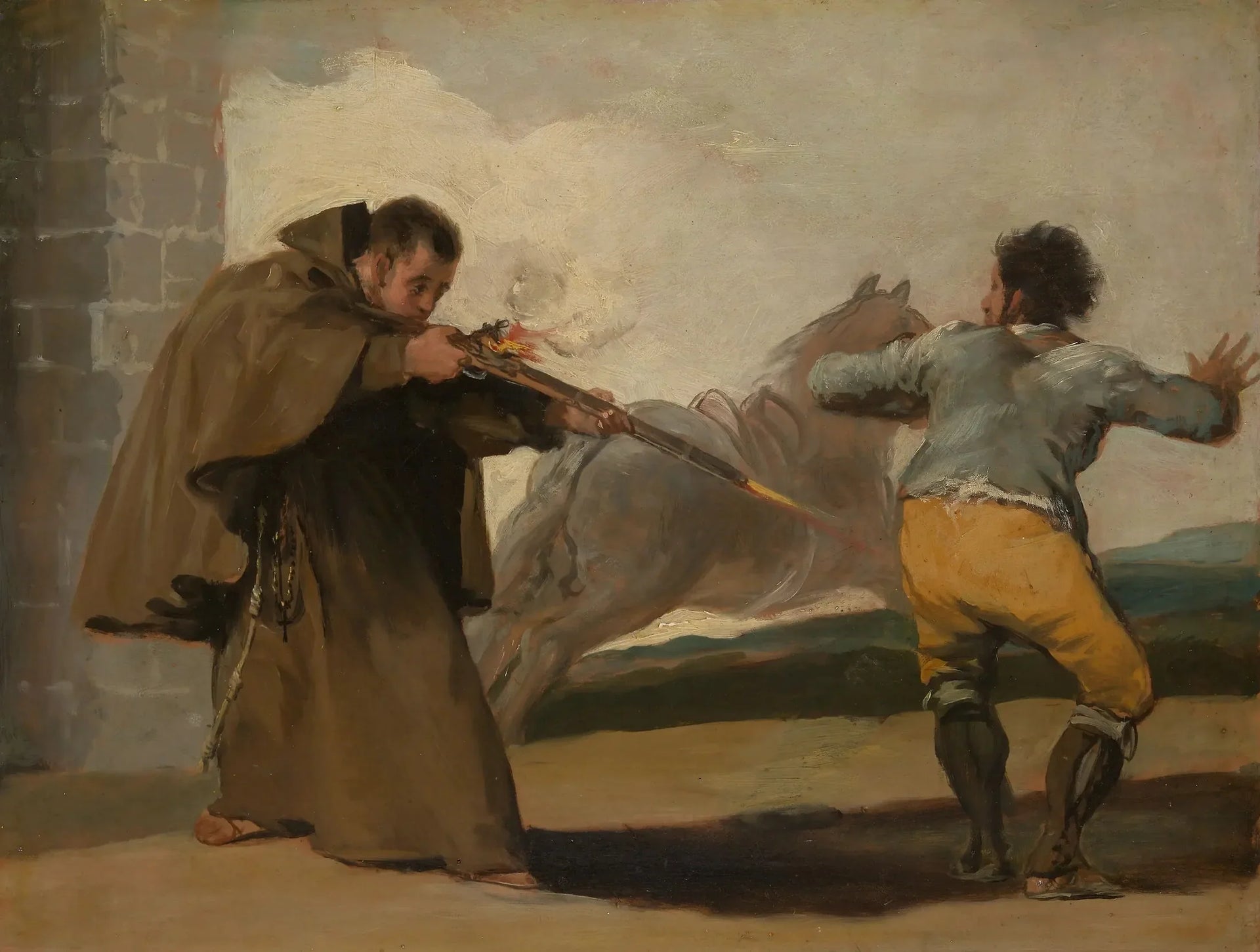 Frère Pedro tire sur El Maragato alors que son cheval s'enfuit - Francisco de Goya image 1 copie peinte à la main à l’huile