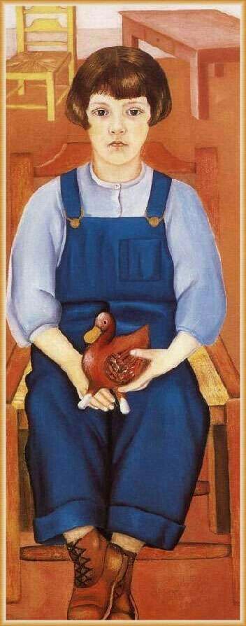 Fillette assise avec un canard — Frida Kahlo, 1928