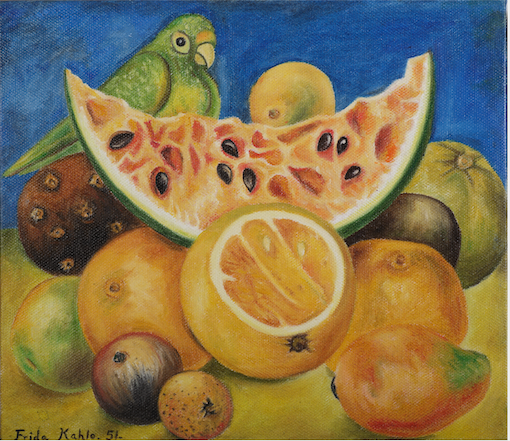 Nature morte au perroquet et aux fruits — Frida Kahlo, 1951