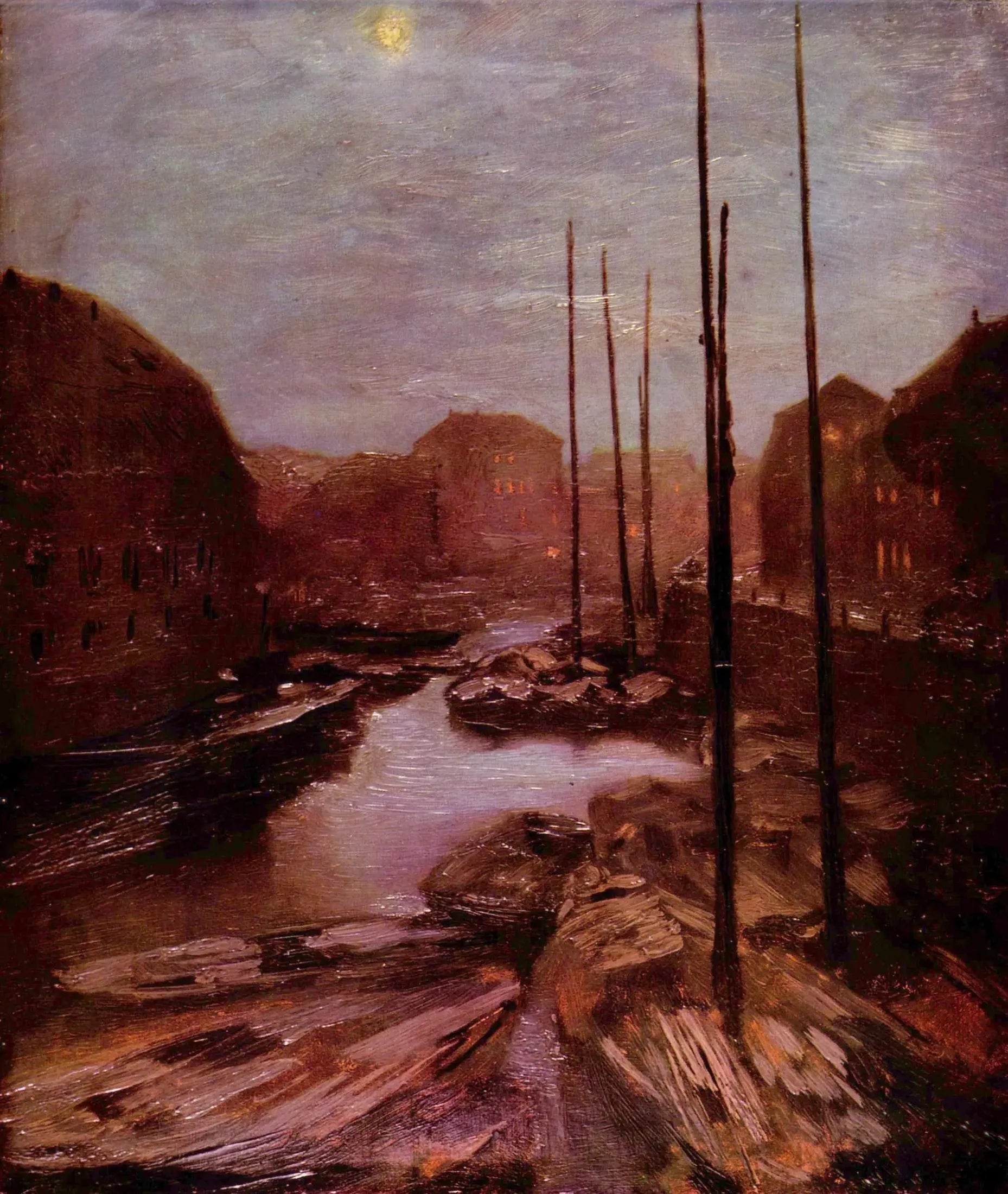 Friedrichsgracht au clair de lune - Adolph von Menzel image 1 reproduction de peinture à l’huile