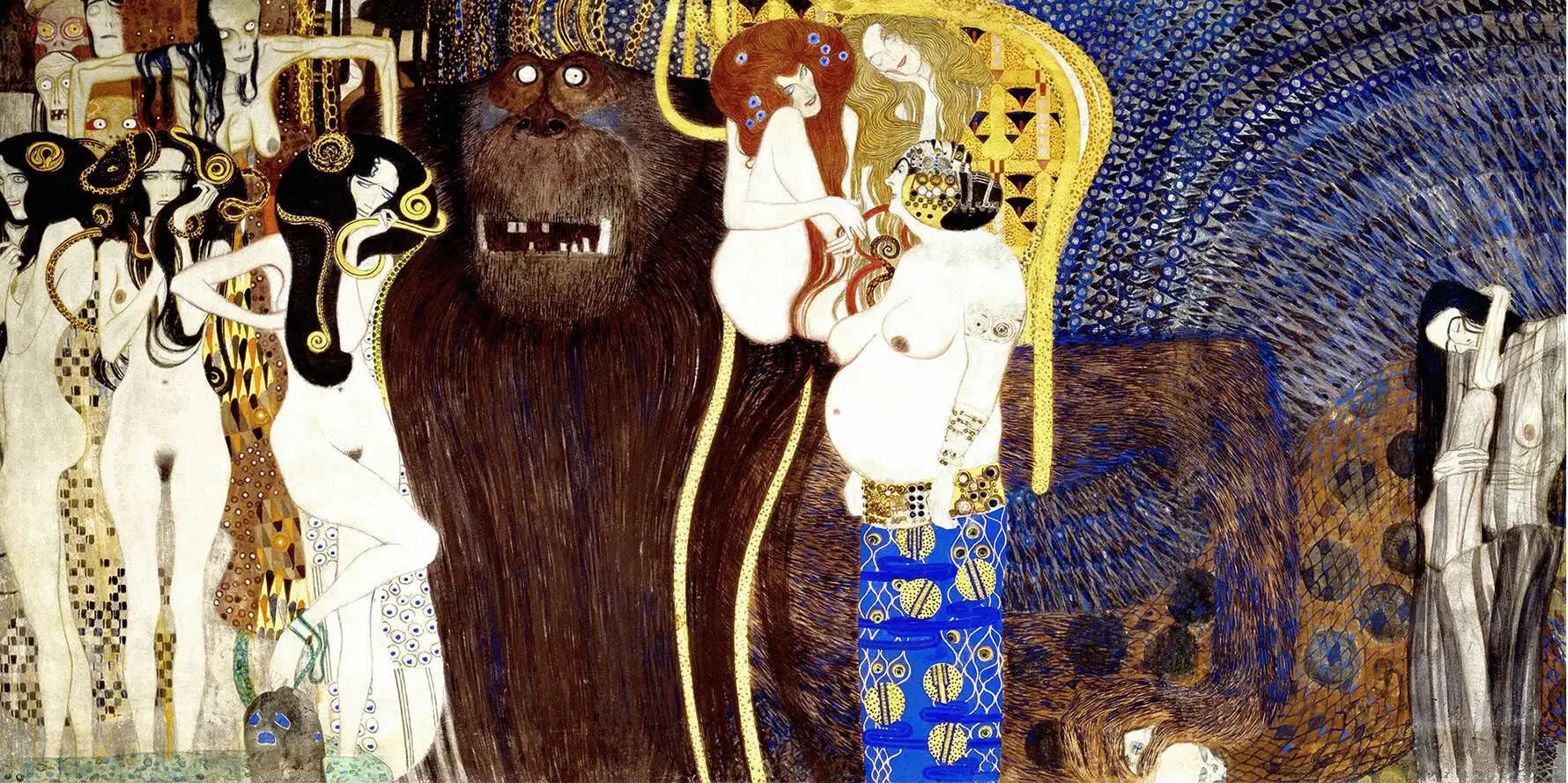 Frise Beethoven (planche 5, mur central) : Les puissances hostiles - Gustav Klimt image 1 reproduction de peinture à l’huile