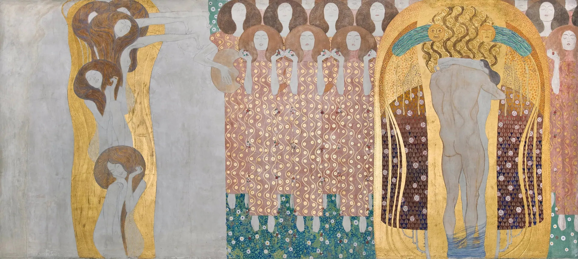 Frise Beethoven (planche 8, mur de droite) : Le désir de bonheur est apaisé par la poésie - Gustav Klimt image 1 tableau peint à l’huile sur toile
