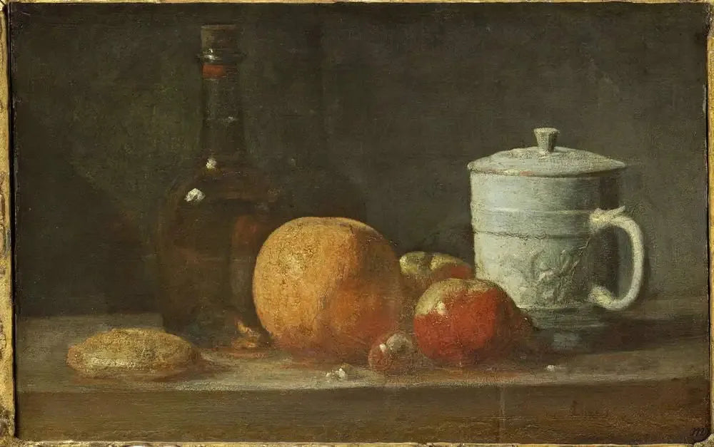 Fruits, Bouteille, Pichet et Massepain - Jean Siméon Chardin image 1 reproduction de peinture à l’huile