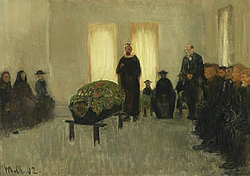 Funérailles d'un pêcheur de Skagen. - Michael Peter Ancher image 1 tableau peint à l’huile sur toile