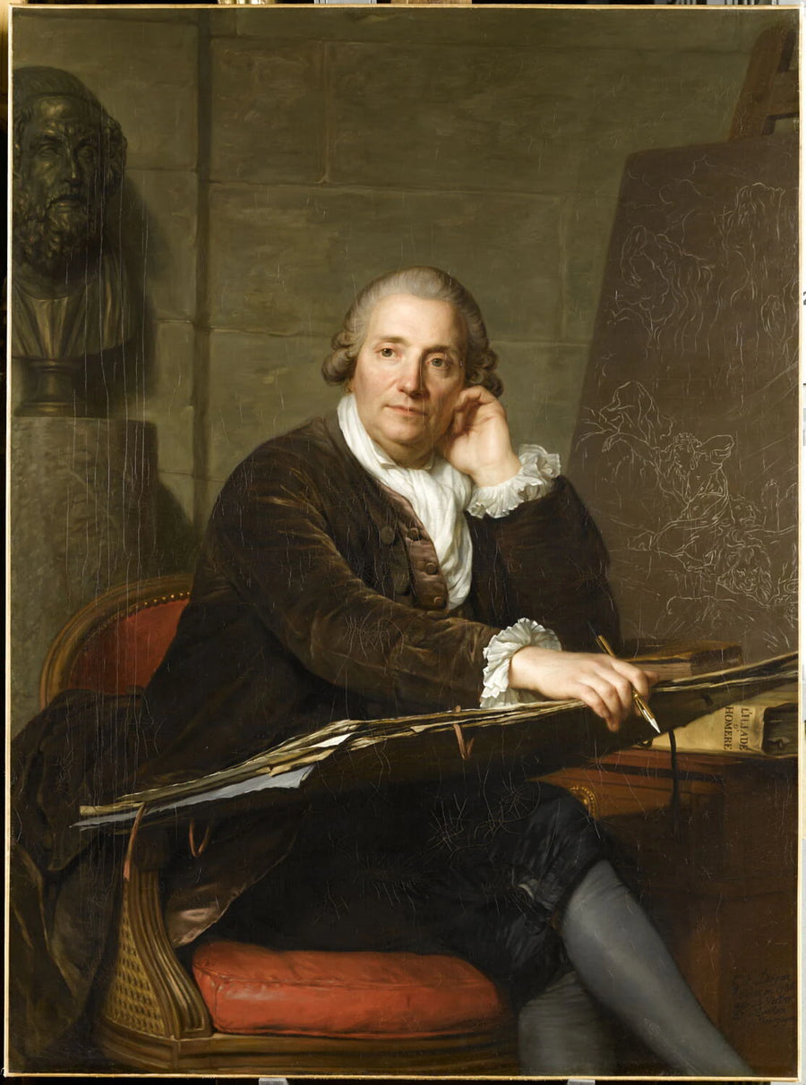 Gabriel-François Doyen (1726-1806), peintre; Près de lui, une ébauche de "Cybèle tourmentée par les éléments" (composition connu par le dessin de 1773, collection particulière) - Antoine Vestier