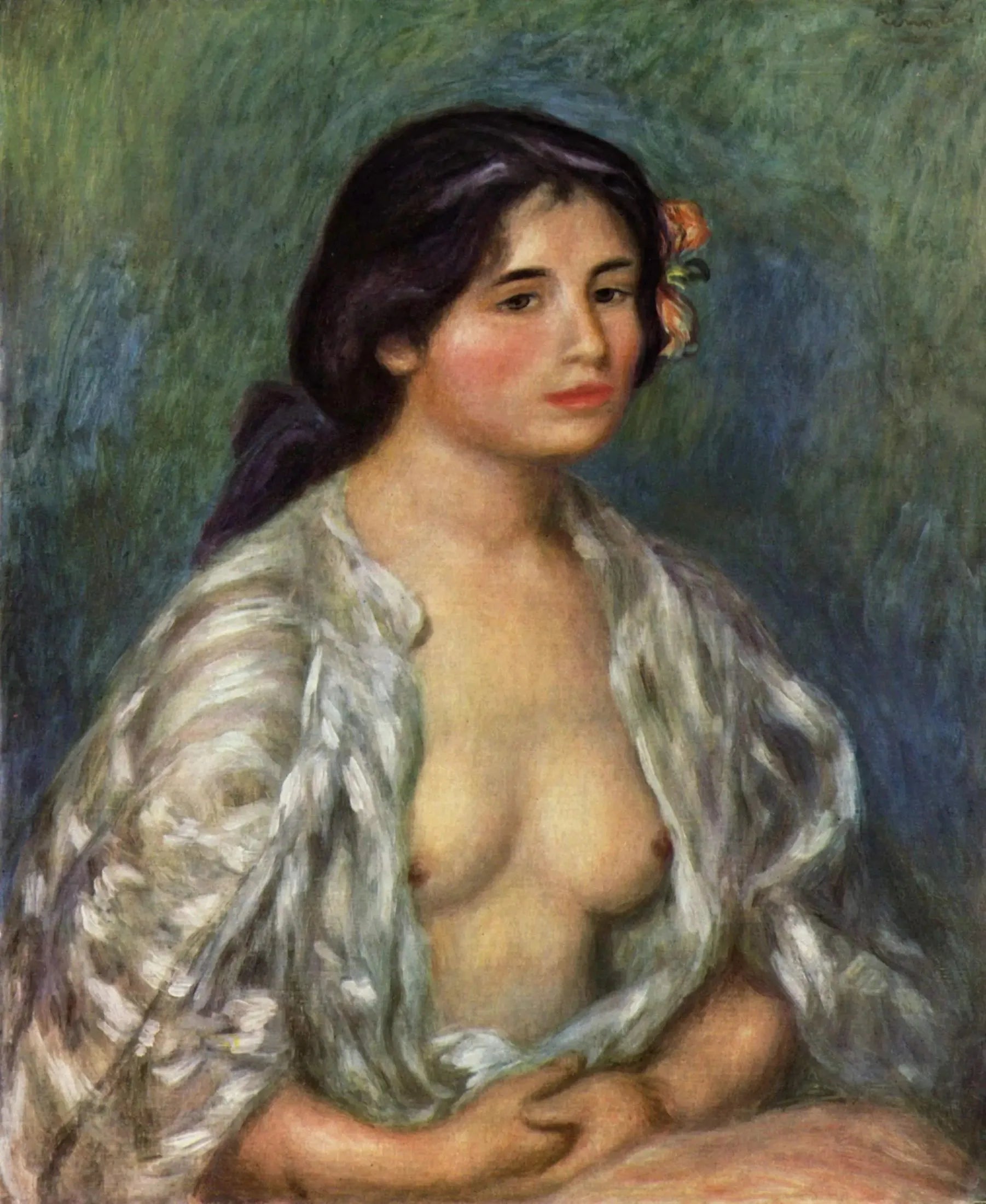 Gabrielle à la chemise ouverte - Pierre-Auguste Renoir image 1 copie de tableau peinte à la main