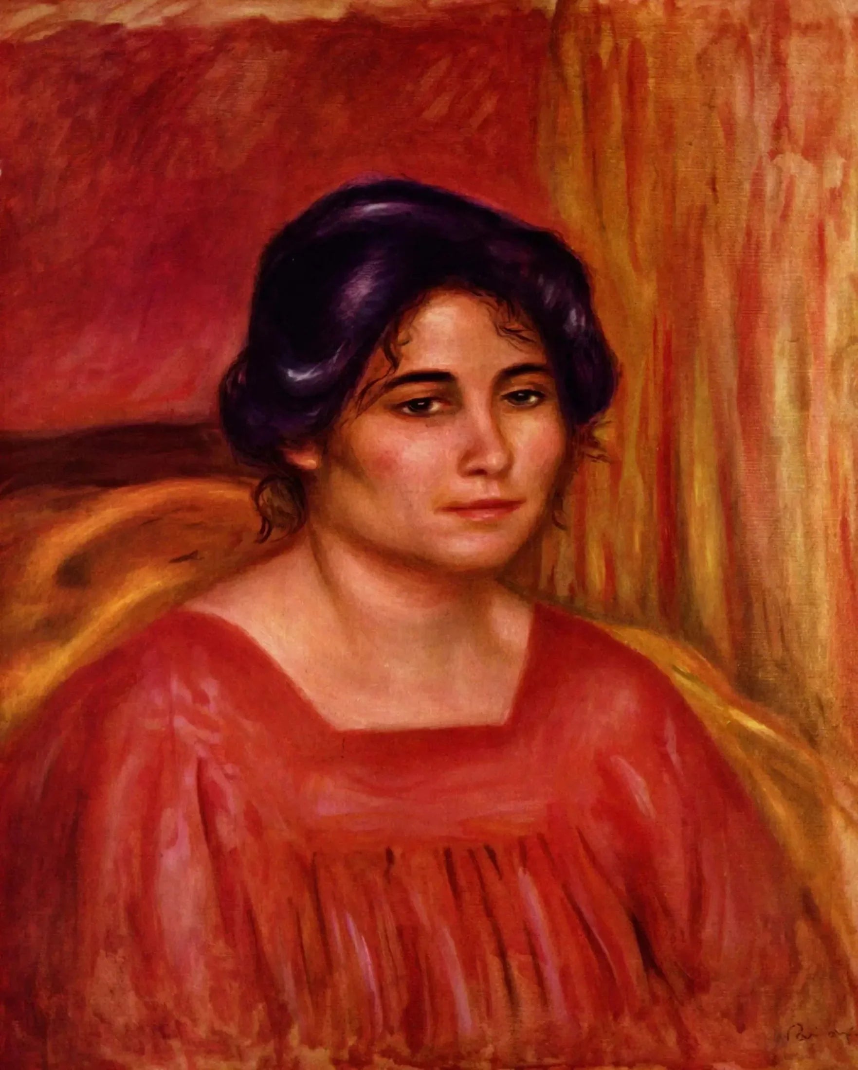 Gabrielle en robe rouge - Pierre-Auguste Renoir image 1 tableau peint à l’huile sur toile