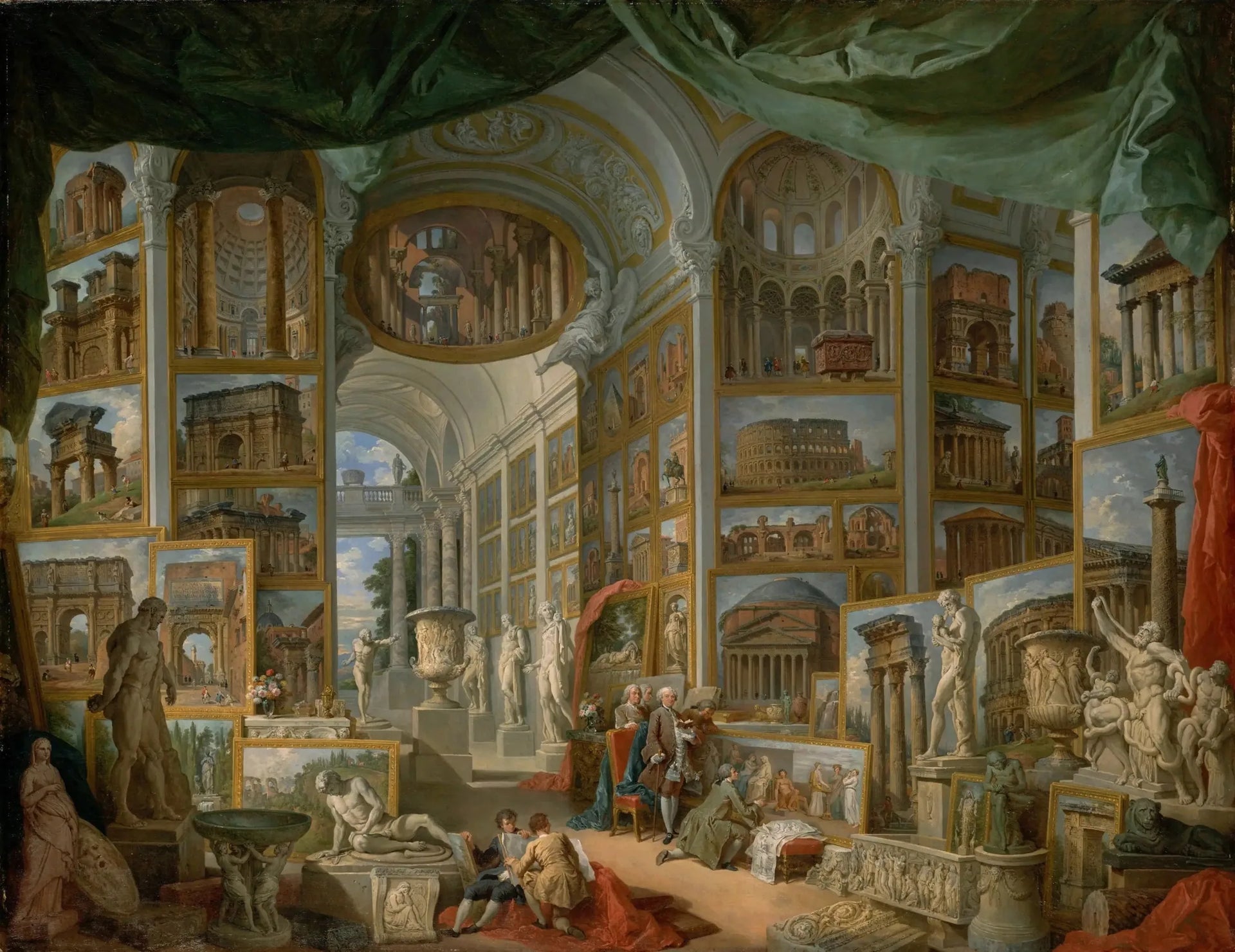 Galerie de vues de la Rome antique - Giovanni Paolo Panini image 1 tableau peint à l’huile sur toile