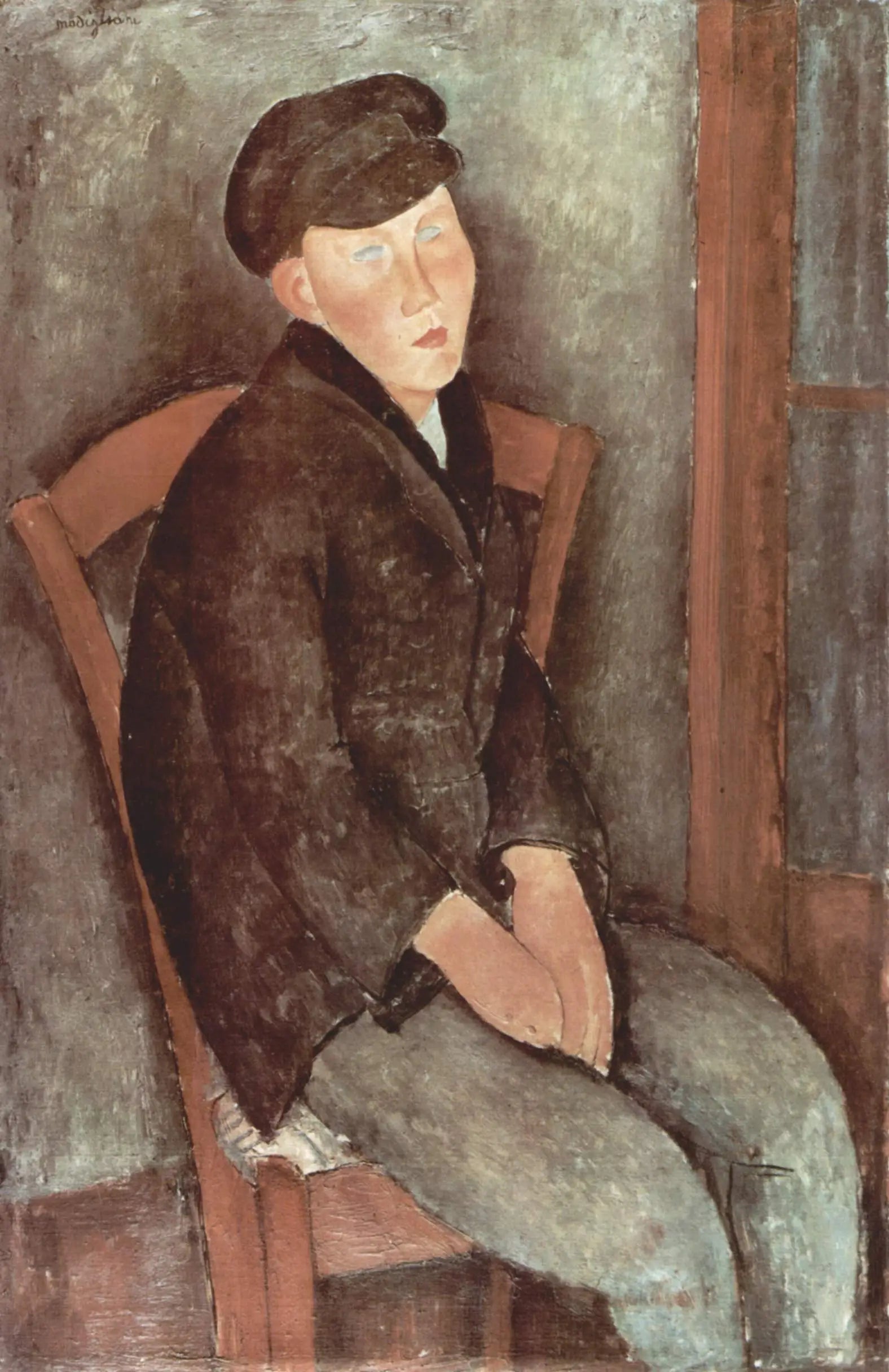 Garçon assis avec une casquette - Amedeo Modigliani image 1 copie peinte à la main à l’huile