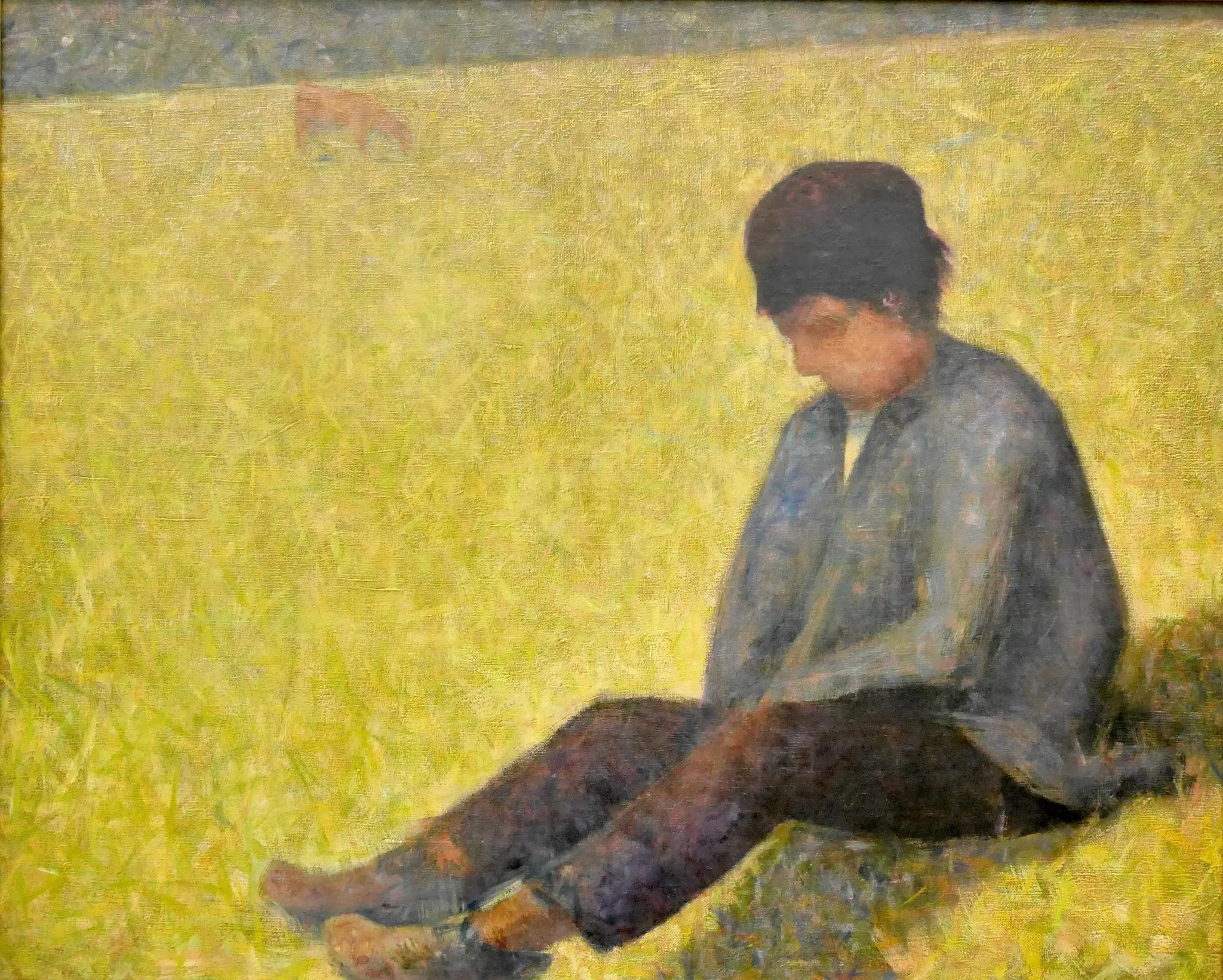 Garçon assis dans un pré - Georges Seurat image 1 reproduction artisanale de tableau