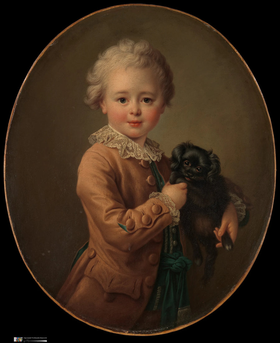 Garçon avec un épagneul noir - François Hubert Drouais