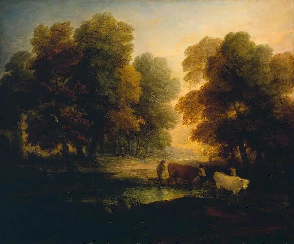 Garçon conduisant des vaches près d'une piscine - Thomas Gainsborough image 1 reproduction de peinture à l’huile