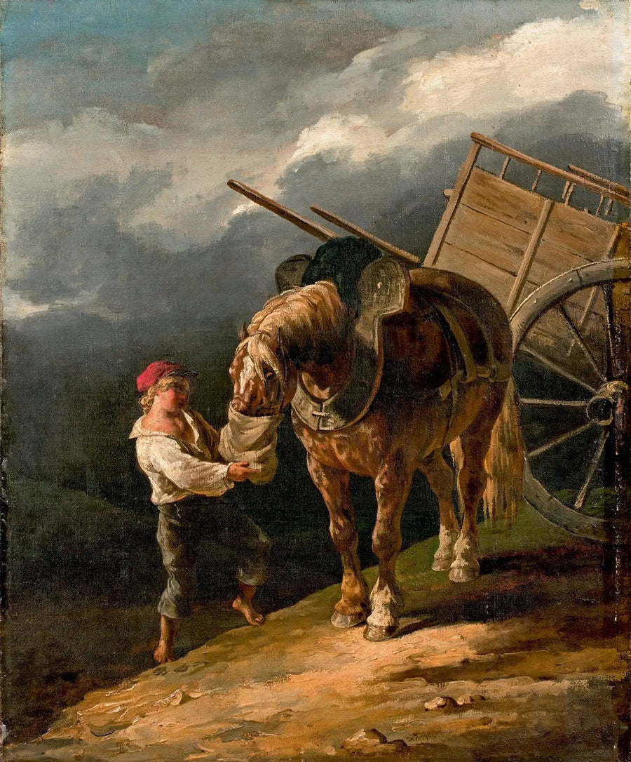 Garçon donnant l'avoine à un cheval dételé - Théodore Géricault