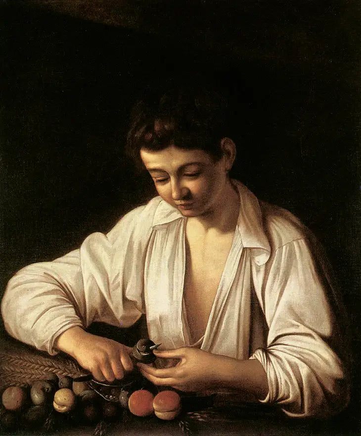 Garçon épluchant des poires - Le Caravage image 1 reproduction de peinture à l’huile