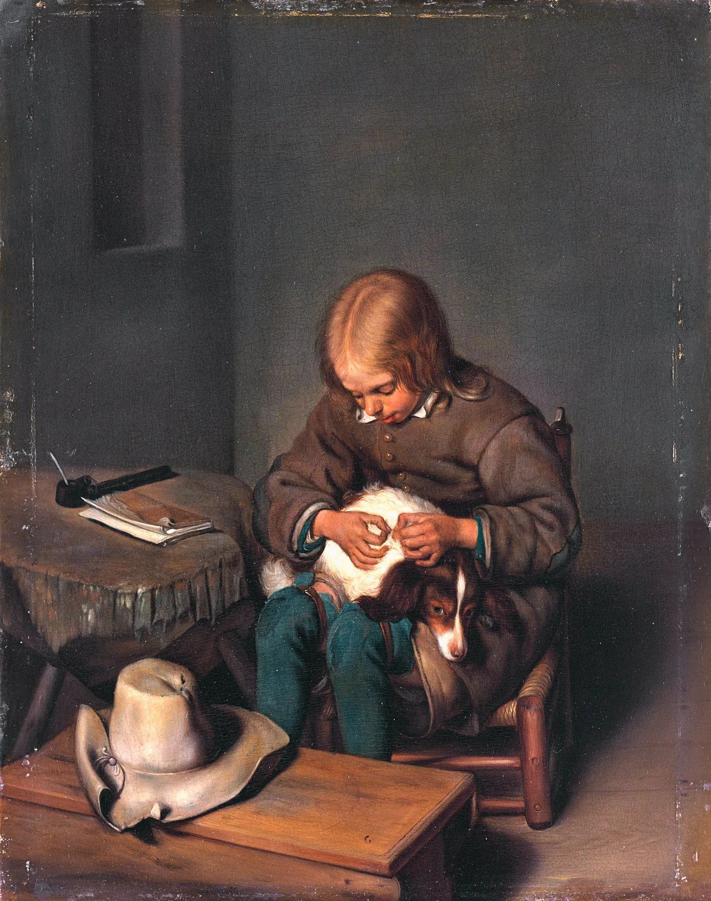 Garçon fuyant un chien - Gerard ter Borch image 1 reproduction artisanale de tableau