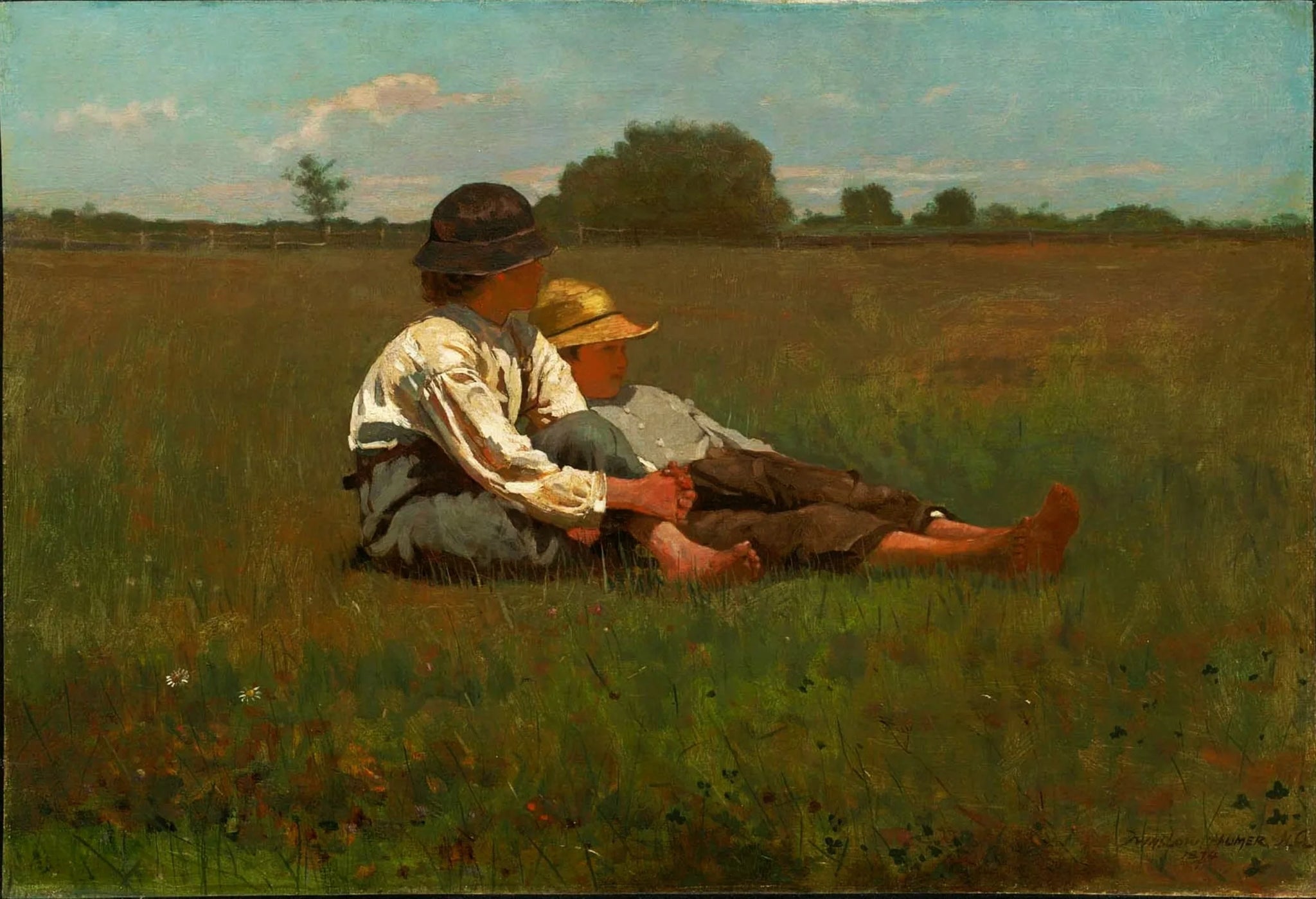 Garçons dans un pâturage - Winslow Homer image 1 copie peinte à la main à l’huile