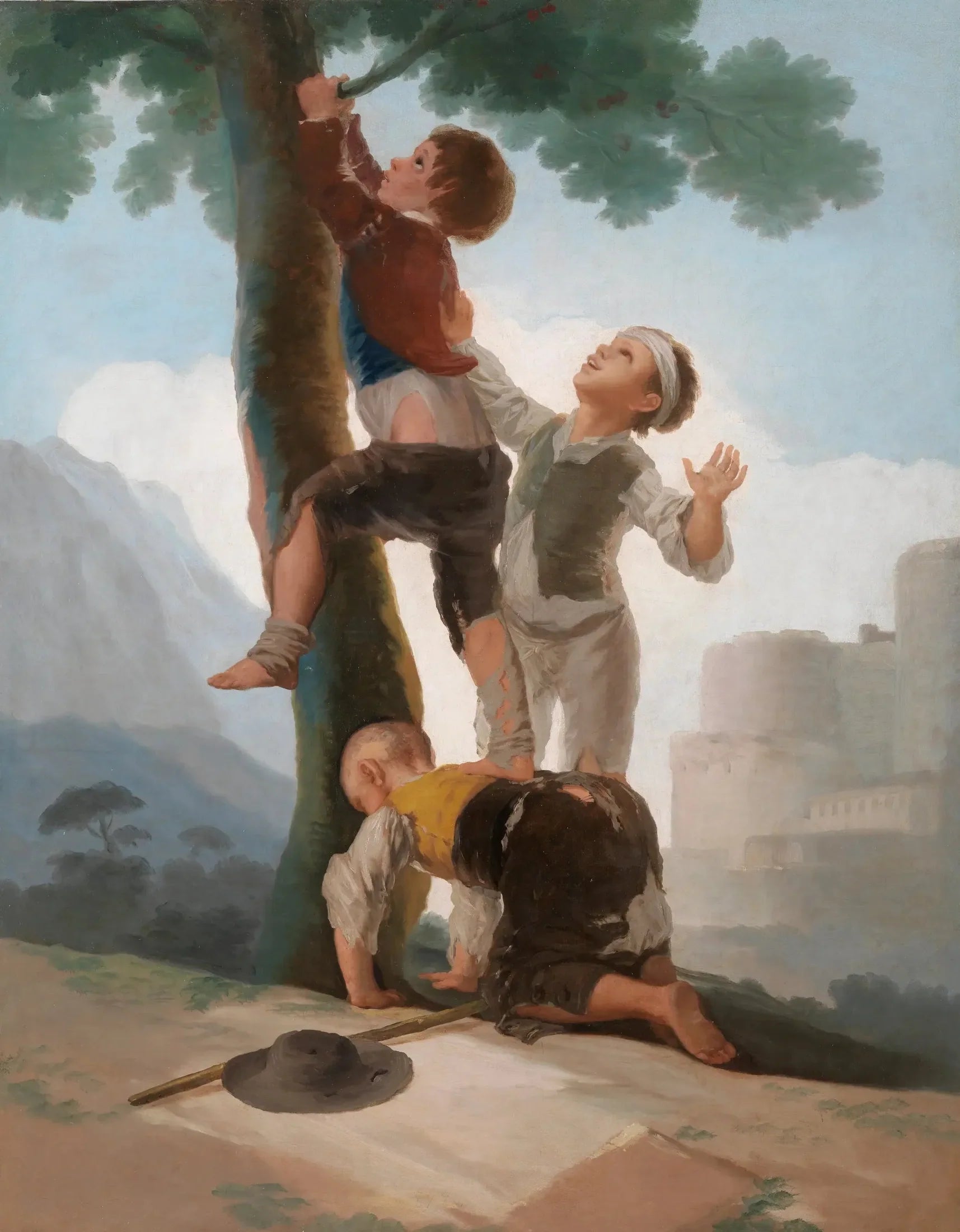 Garçons grimpant à un arbre - Francisco de Goya image 1 reproduction de peinture à l’huile
