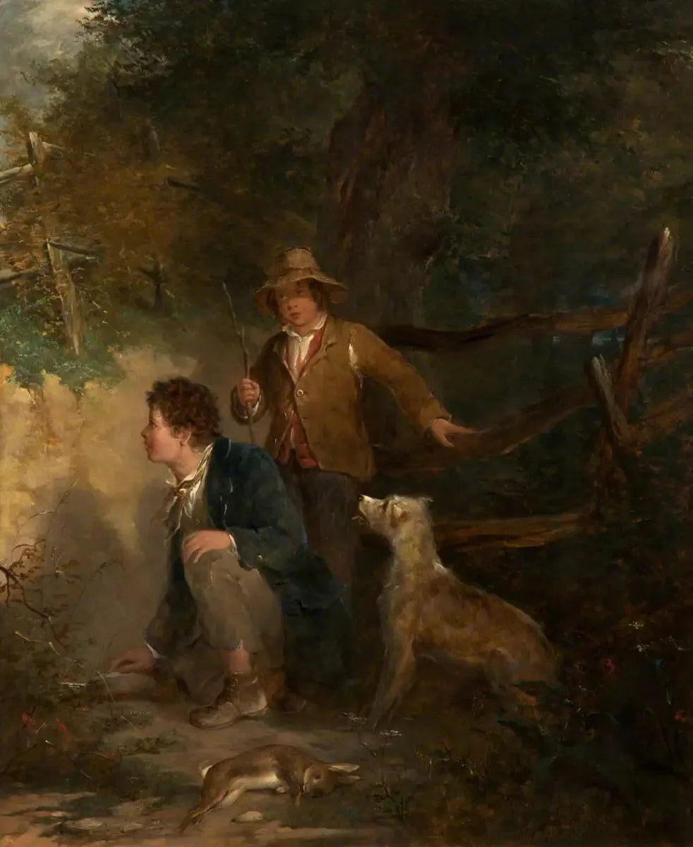 Garçons jouant au lapin - John Everett Millais image 1 reproduction de peinture à l’huile