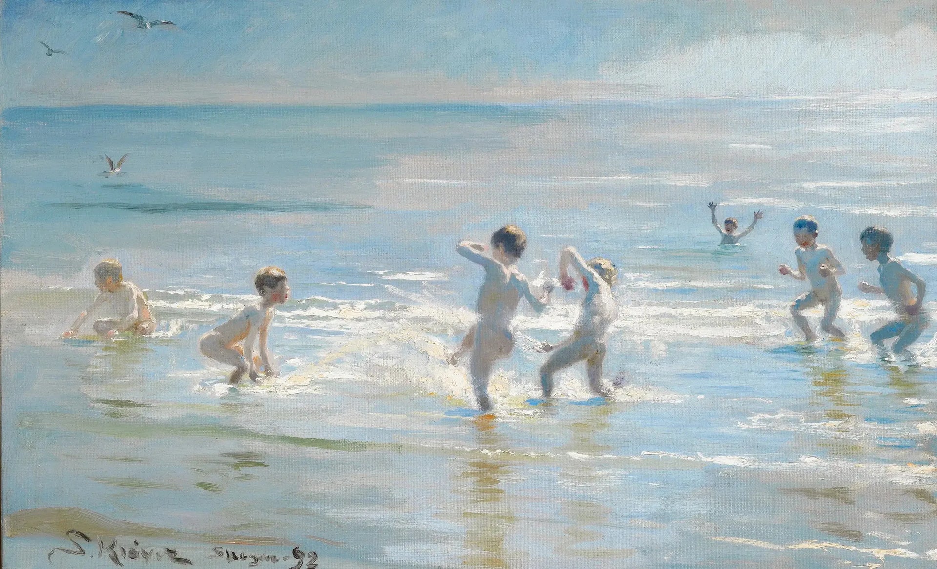 Garçons se baignant un soir d'été à la plage de Skagen - Peder Severin Krøyer image 1 reproduction réalisée par Alpha Reproduction