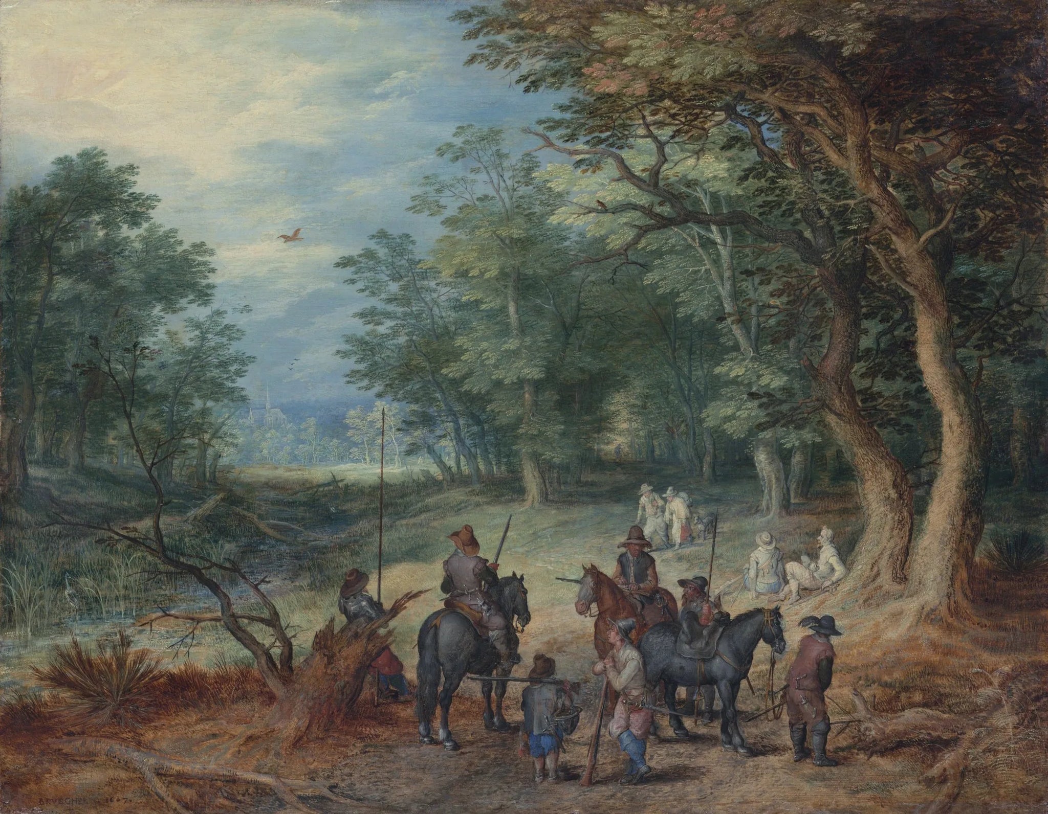 Gardes dans une clairière - Jan Brueghel l'Ancien image 1 reproduction artisanale de tableau