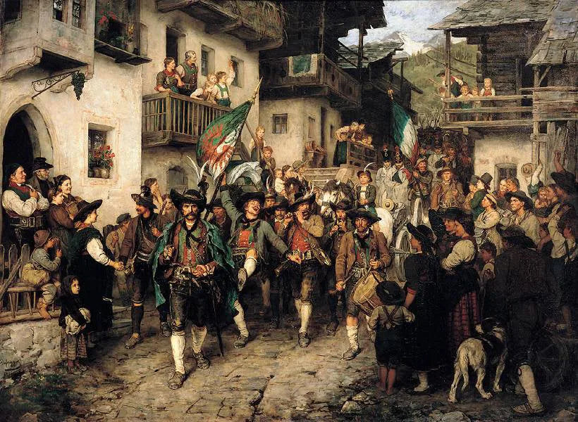 Gardes nationaux tyroliens de retour de la guerre de 1809. - Franz Defregger image 1 reproduction d’œuvre d’art à l’huile