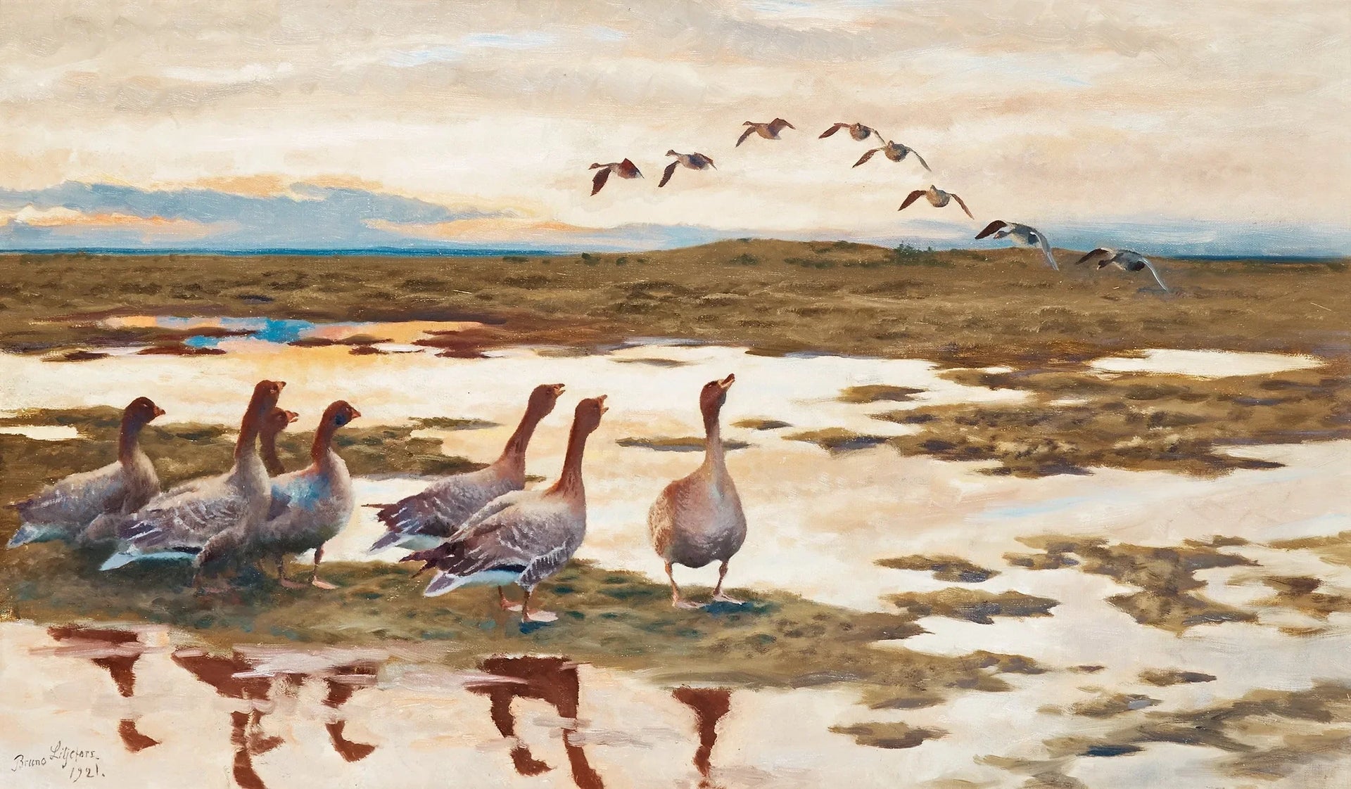 Gäss i våtmark - Bruno Liljefors image 1 reproduction d’œuvre d’art à l’huile