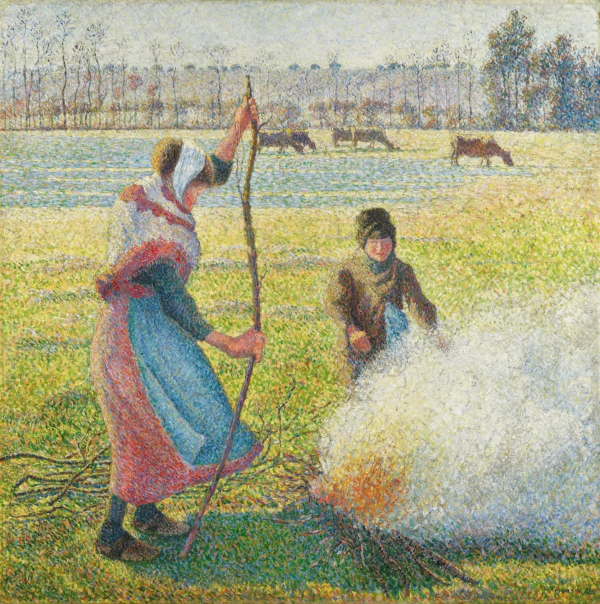 Gelée_blanche,_jeune_paysanne_faisant_du_feu - Camille Pissarro image 1 reproduction d’œuvre d’art à l’huile