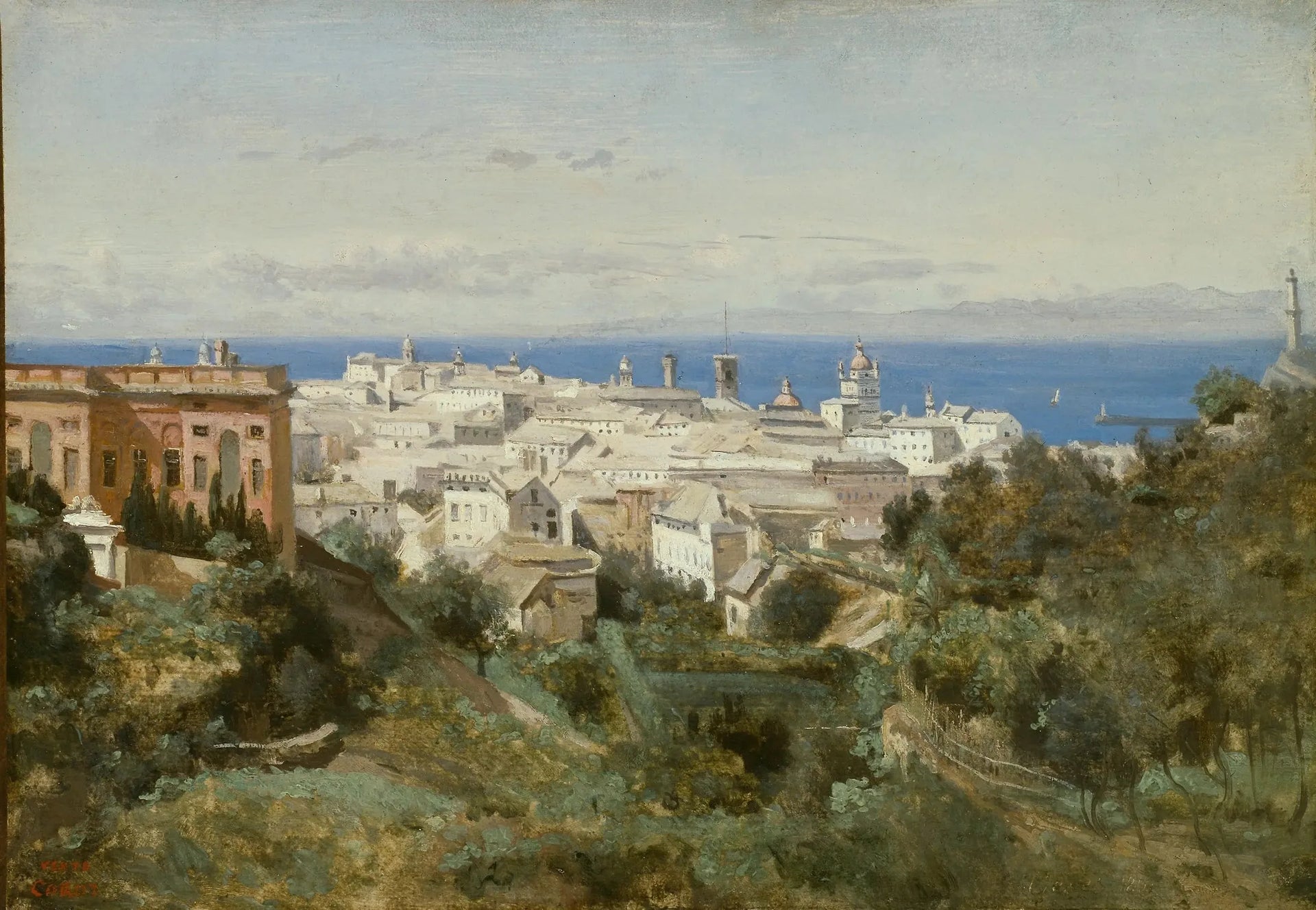 Gênes, vue de la promenade Acqua Sola - Jean-Baptiste Camille Corot image 1 reproduction d’œuvre d’art à l’huile