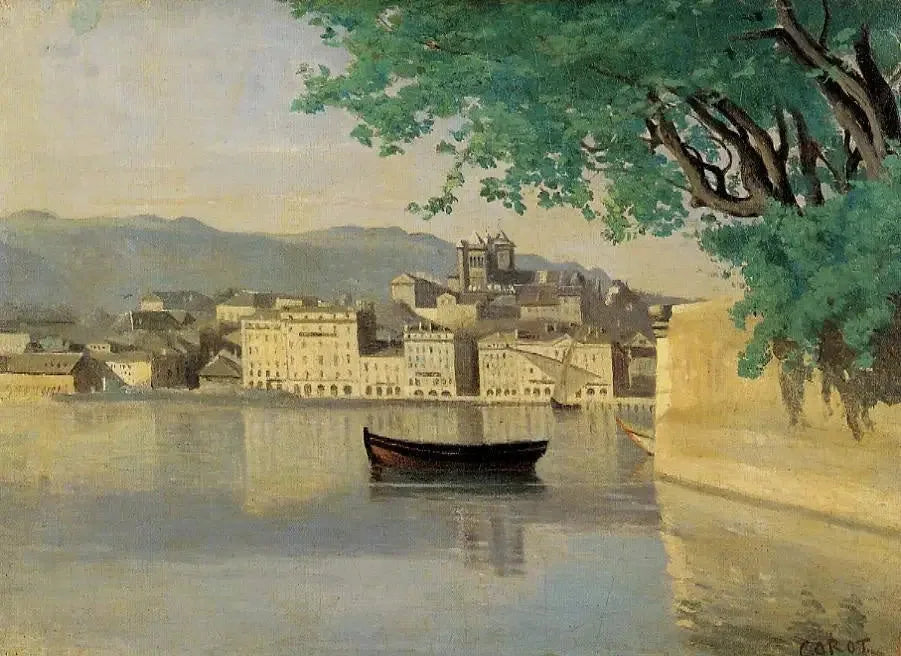 Genève, vue d'une partie de la ville - Jean-Baptiste Camille Corot image 1 copie peinte à la main à l’huile