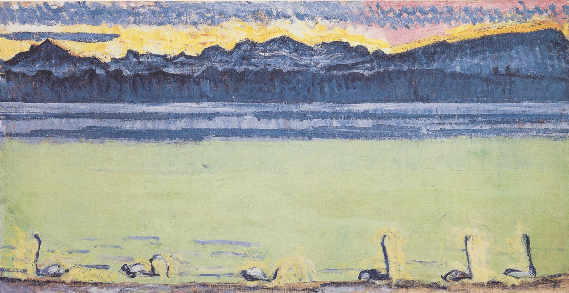 Genfersee mit Mont-Blanc in der Morgendämmerung - Ferdinand Hodler image 1 copie peinte à la main à l’huile