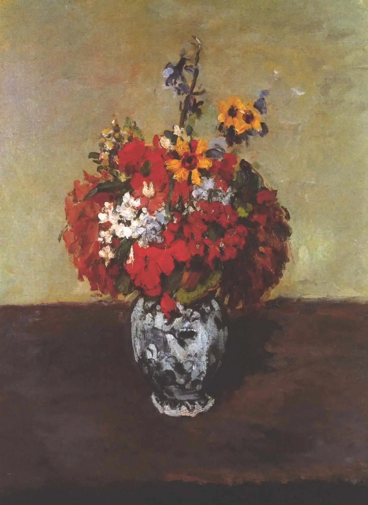 Géraniums et pieds-d'alouette dans un petit vase de Delft - Paul Cézanne image 1 copie de tableau peinte à la main