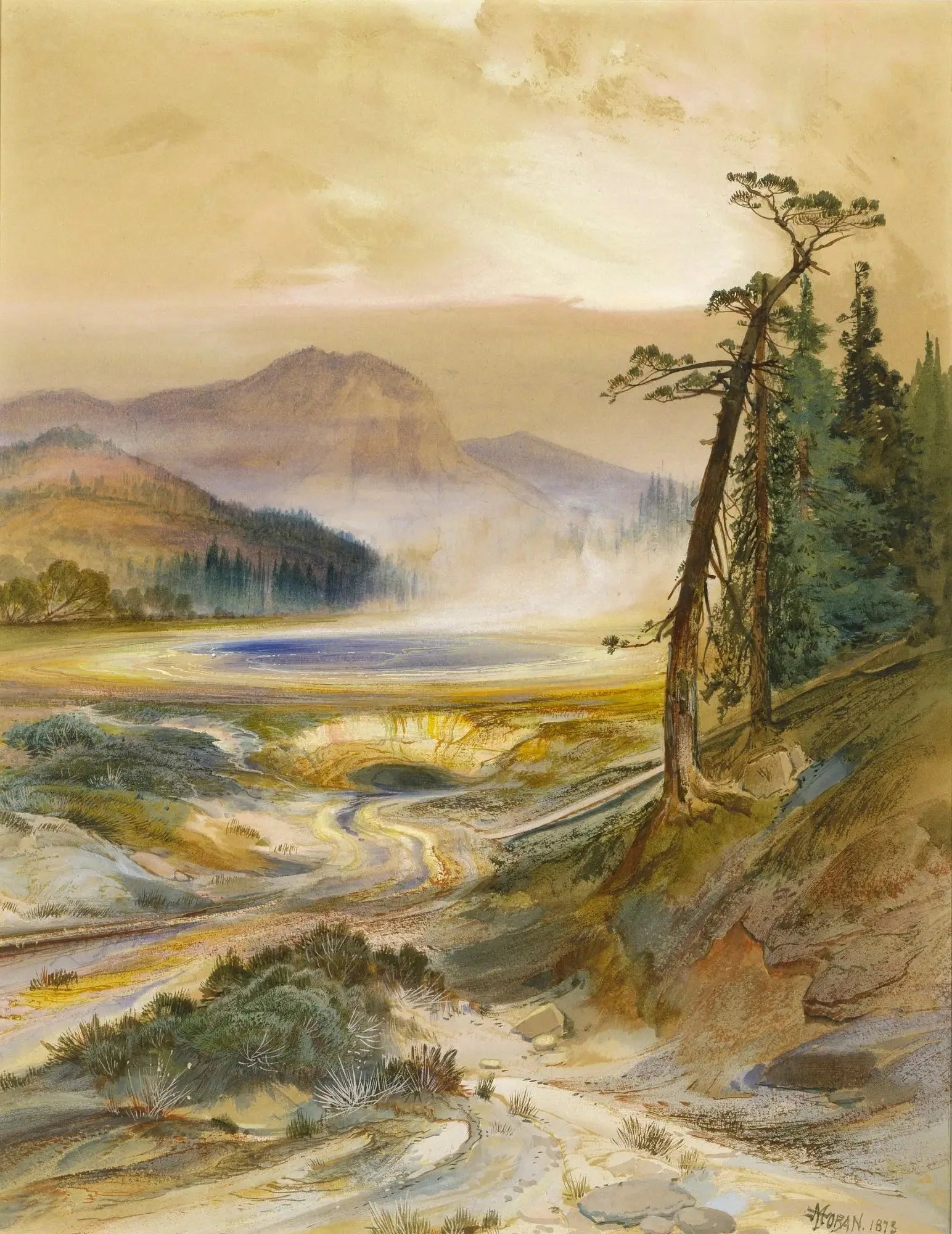 Geyser Excelsior, parc de Yellowstone - Thomas Moran image 1 copie de tableau peinte à la main