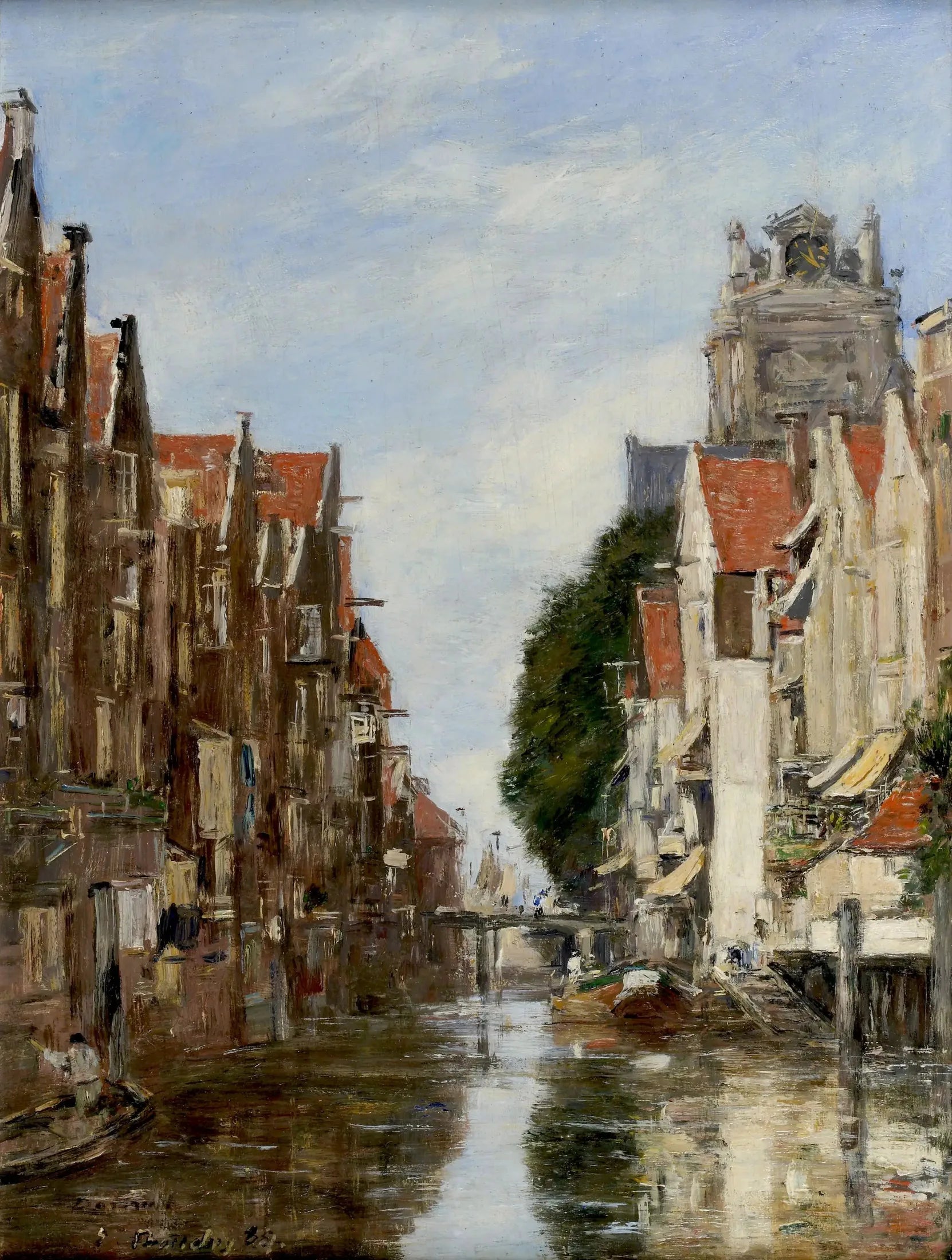 Gezicht in de Voorstraatshaven te Dordrecht - Eugène Boudin image 1 tableau peint à l’huile sur toile