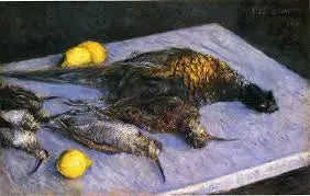 Gibier à plumes et citrons - Gustave Caillebotte image 1 copie peinte à la main à l’huile