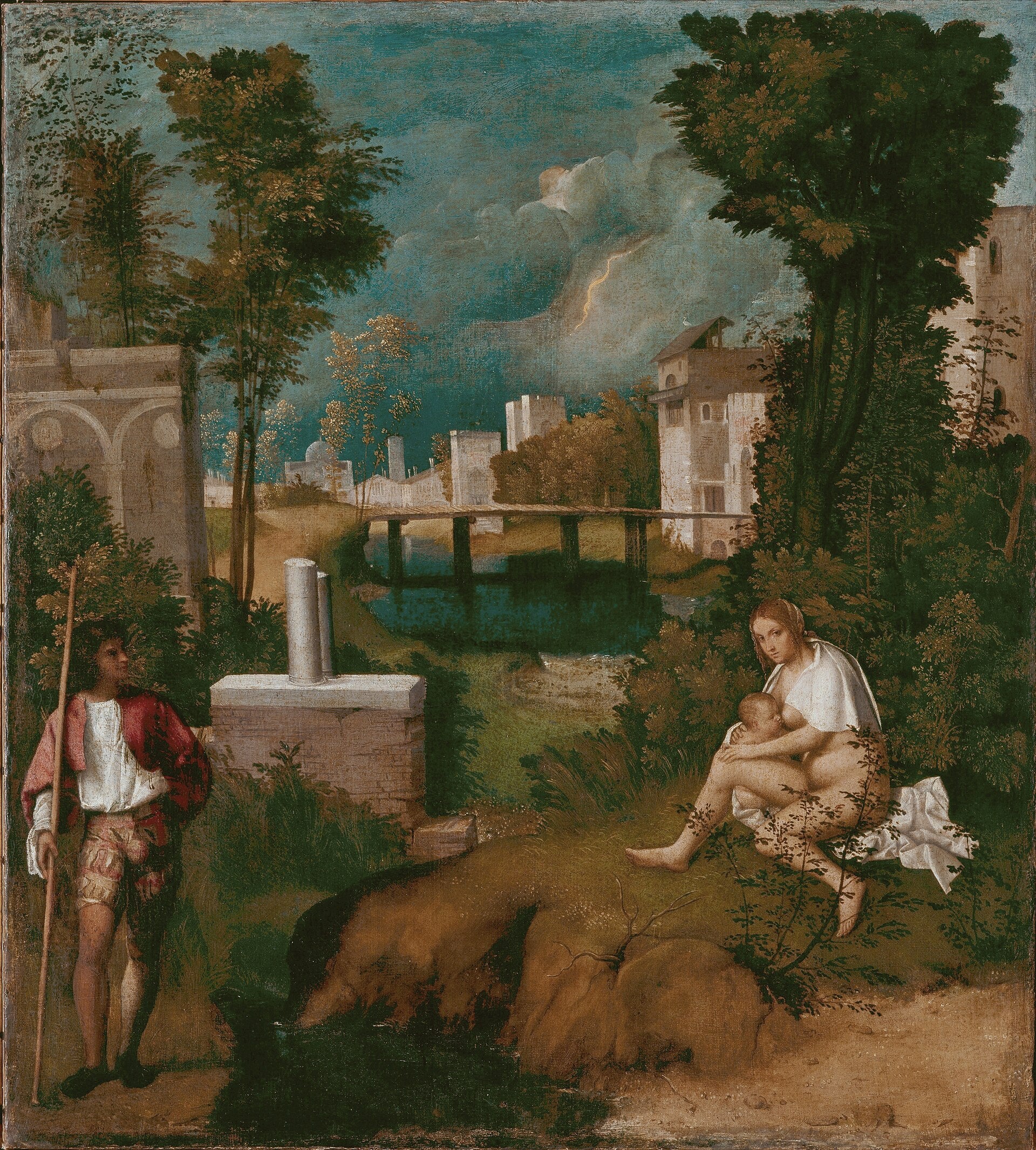 La Tempête, figure féminine dans un paysage pastoral - Giorgione