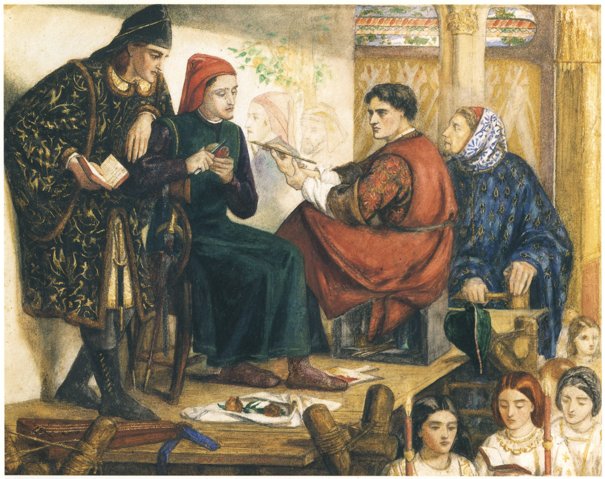 Giotto peignant le portrait de Dante - Dante Gabriel Rossetti image 1 tableau peint à l’huile sur toile