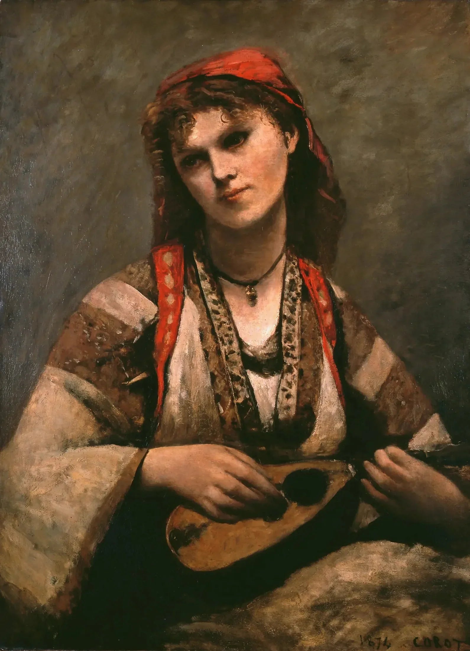 Gitane à la mandoline - Jean-Baptiste Camille Corot image 1 reproduction artisanale de tableau