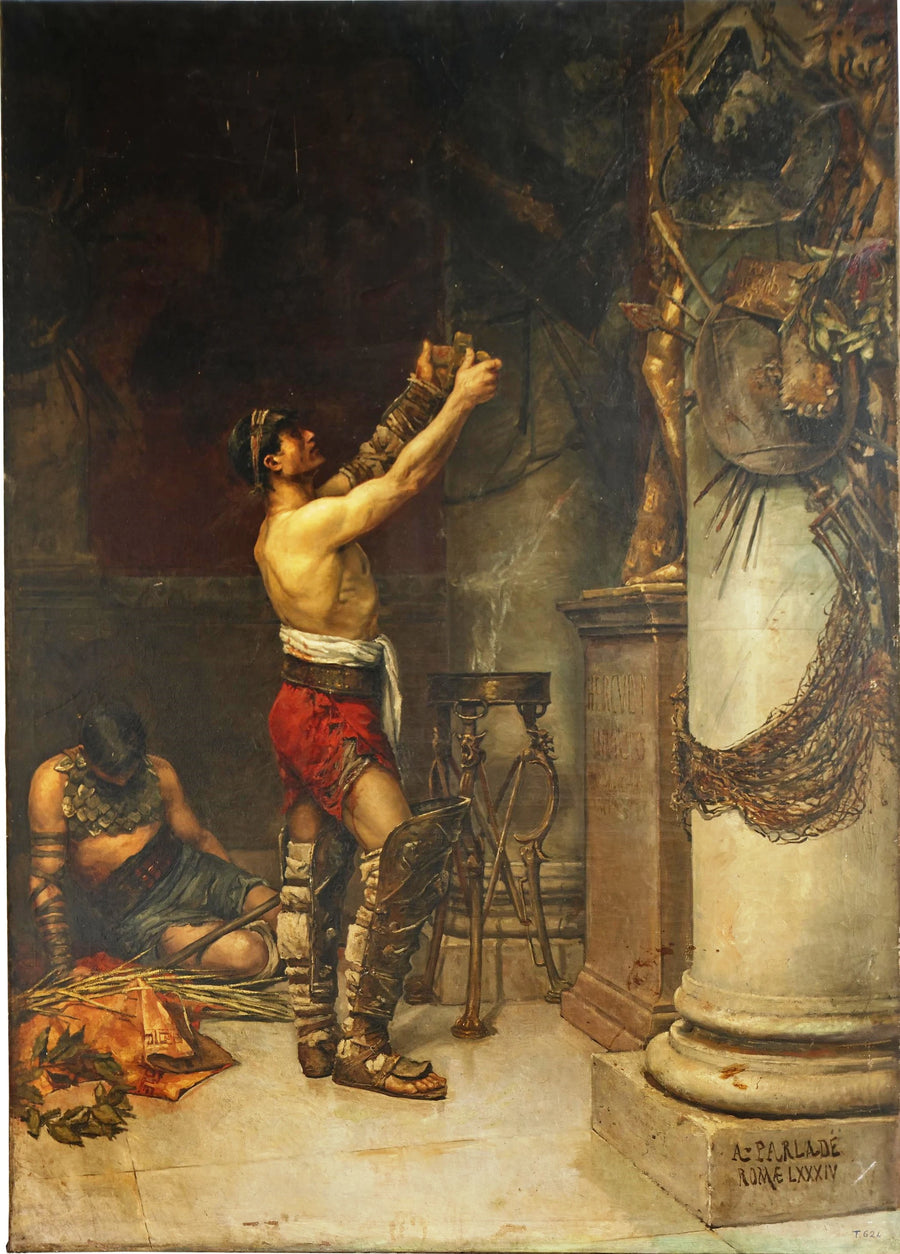 Gladiateurs victorieux offrant des armes au gardien Hercule - Andrés Parladé