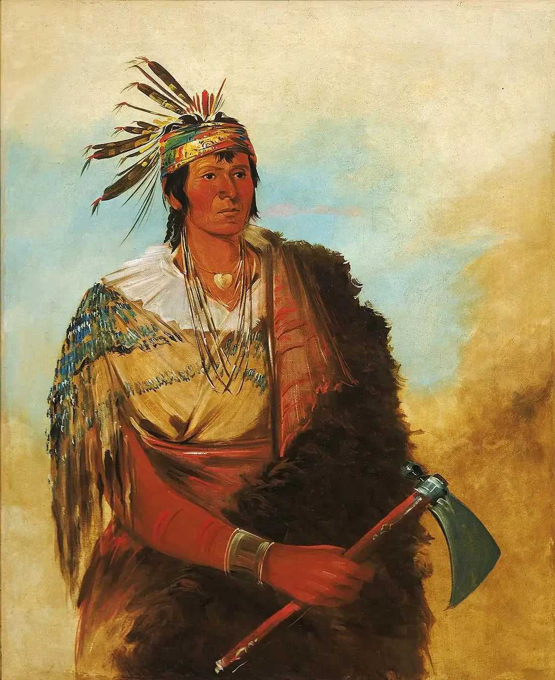 Go-to-ków-páh-ah, se tient seul, un brave distingué - George Catlin image 1 tableau peint à l’huile sur toile