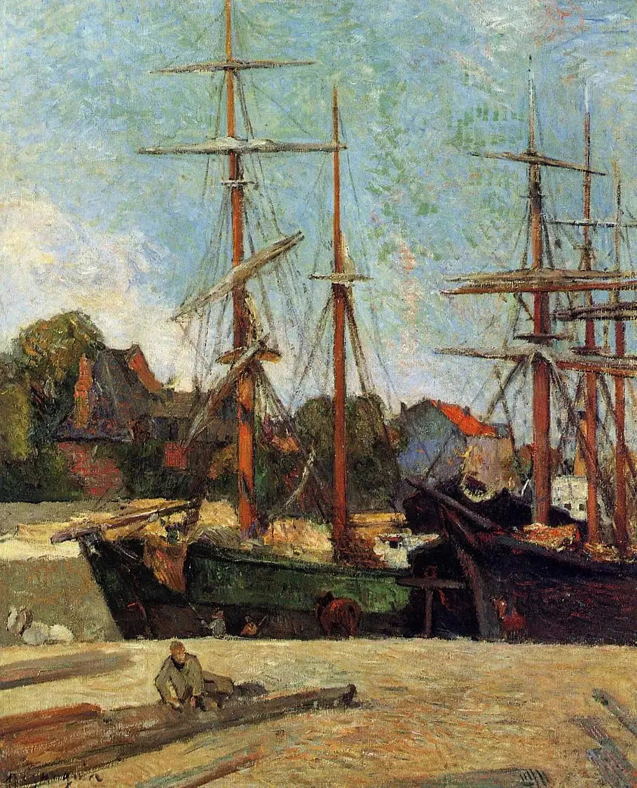 Goélette et trois-mâts à quai, ou Bateaux au port - Paul Gauguin image 1 reproduction d’œuvre d’art à l’huile