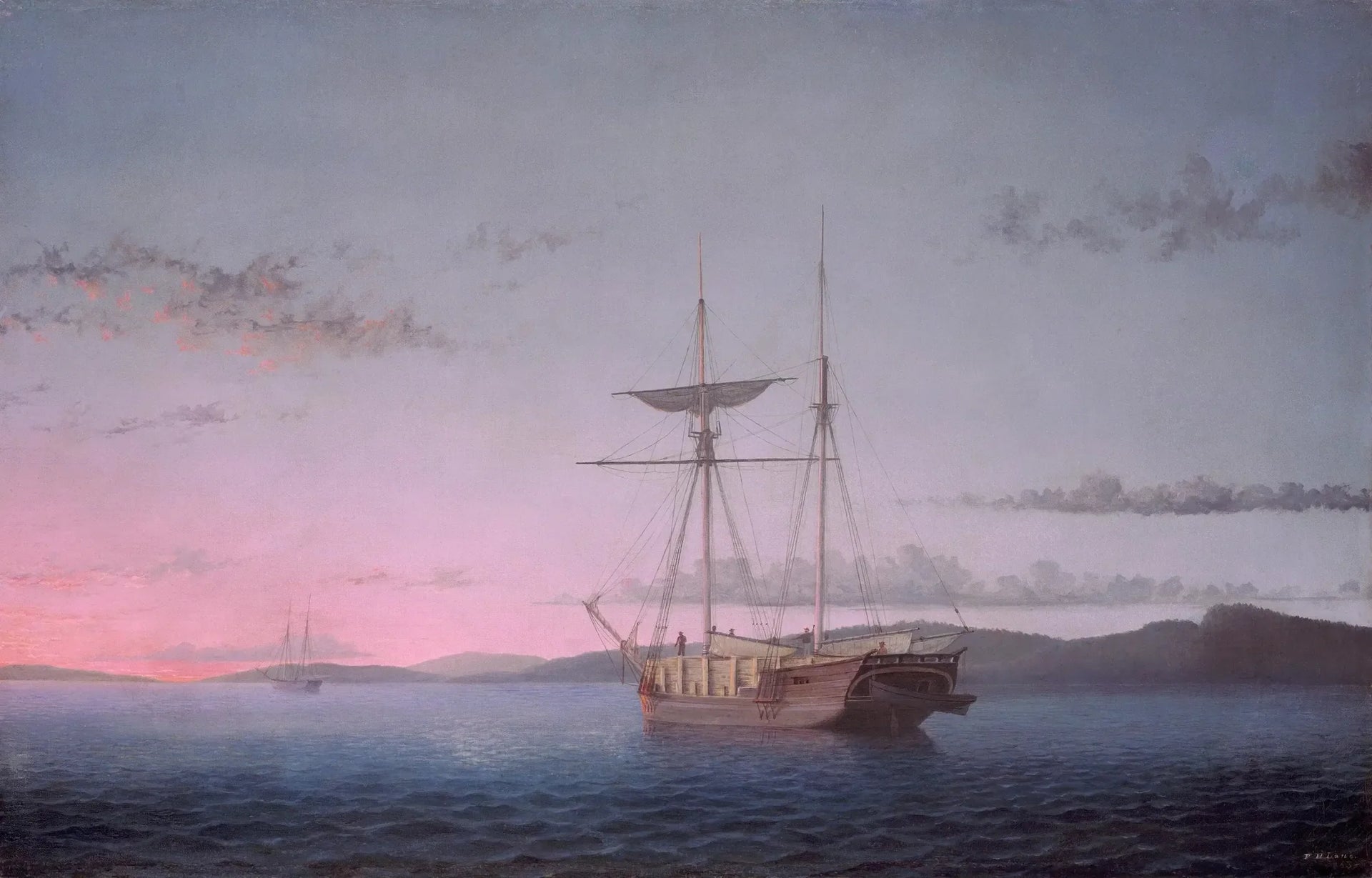 Goélettes forestières le soir sur la baie de Penobscot - Fitz Henry Lane image 1 copie de tableau peinte à la main