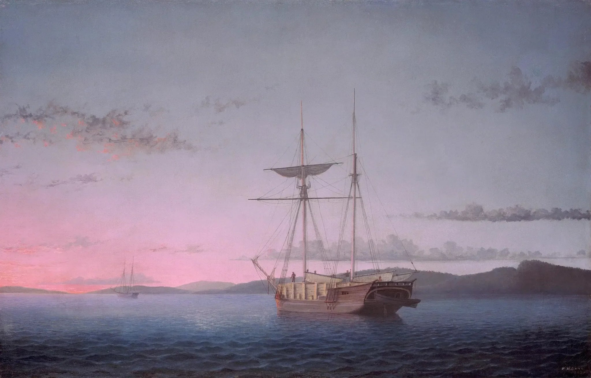 Goélettes forestières le soir sur la baie de Penobscot - Fitz Henry Lane image 1 copie de tableau peinte à la main
