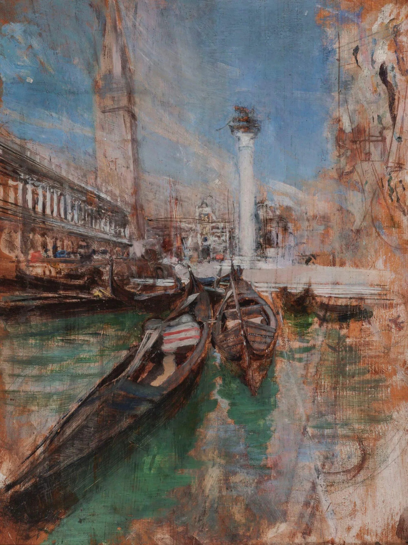 Gondoles devant la place Saint-Marc - Giovanni Boldini image 1 reproduction artisanale de tableau