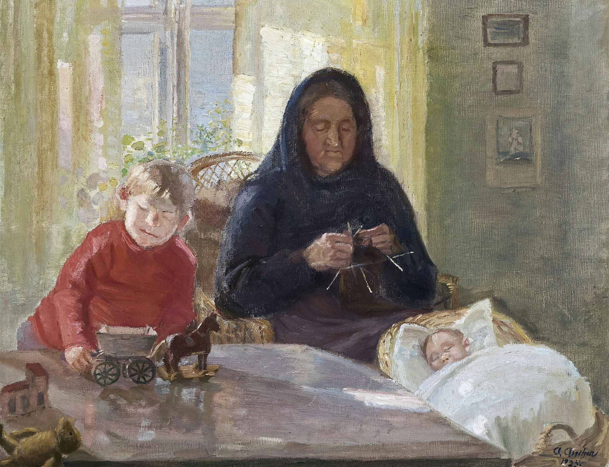 Grand-mère surveille les enfants. - Anna Ancher image 1 copie peinte à la main à l’huile