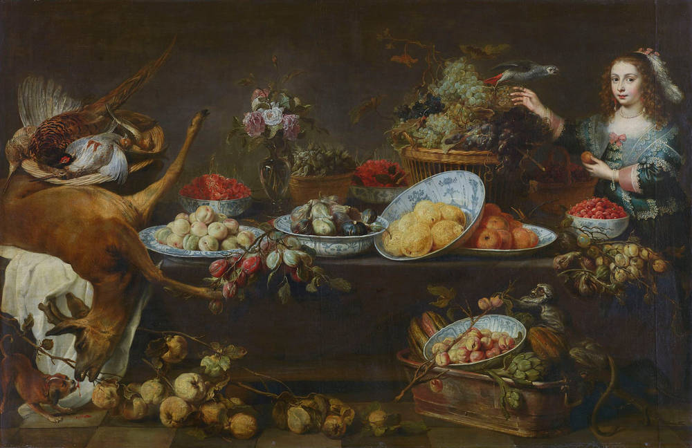 Grande nature morte avec une dame et un perroquet - Frans Snyders image 1 reproduction réalisée par Alpha Reproduction