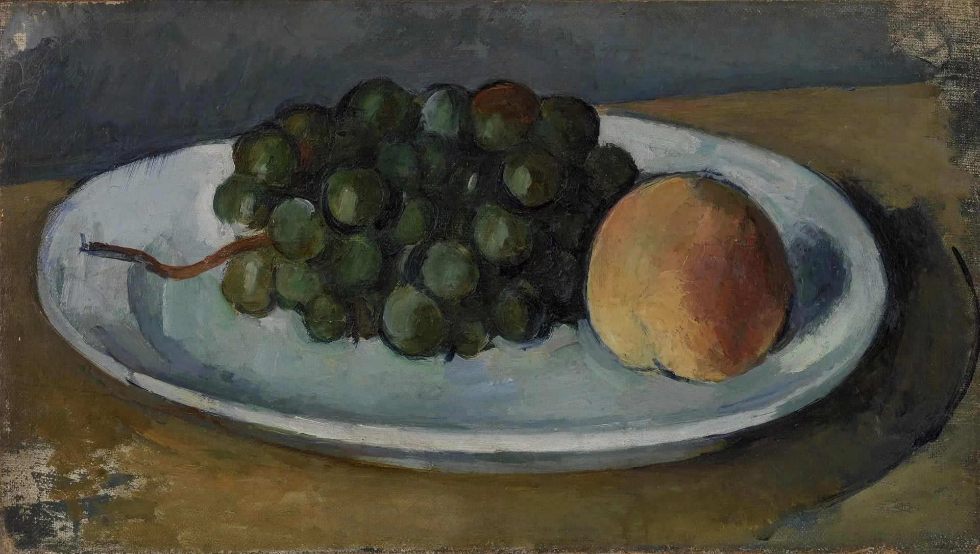 Grappe de raisin et pêche sur une assiette - Paul Cézanne image 1 copie de tableau peinte à la main