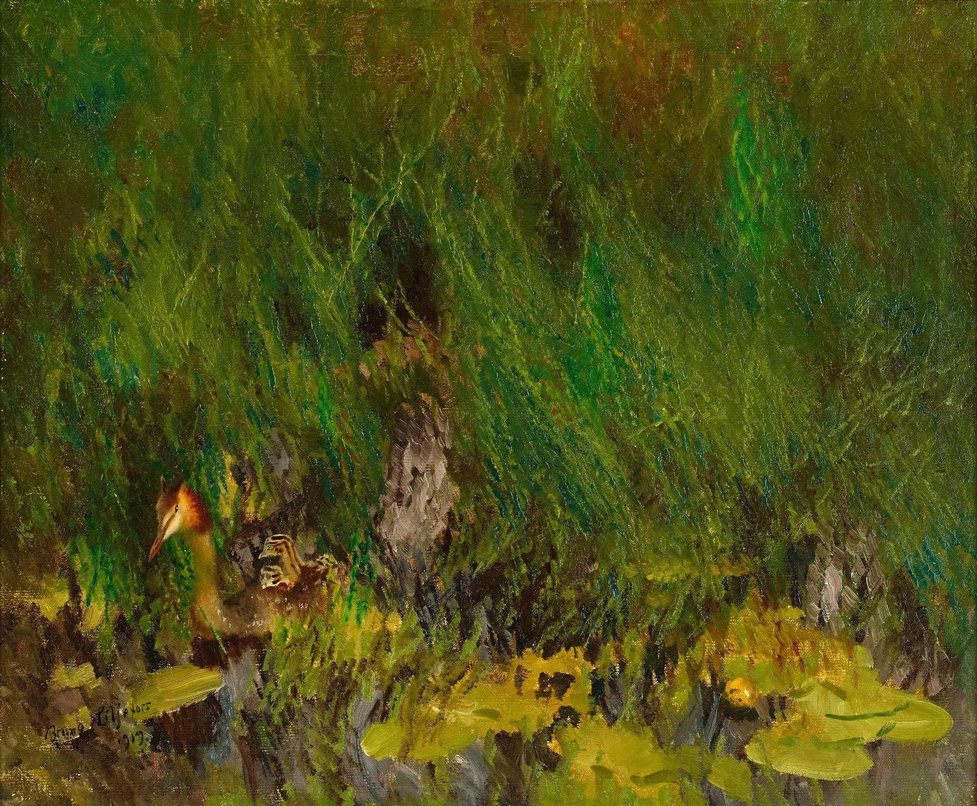 Grèbe huppé - Bruno Liljefors image 1 copie de tableau peinte à la main