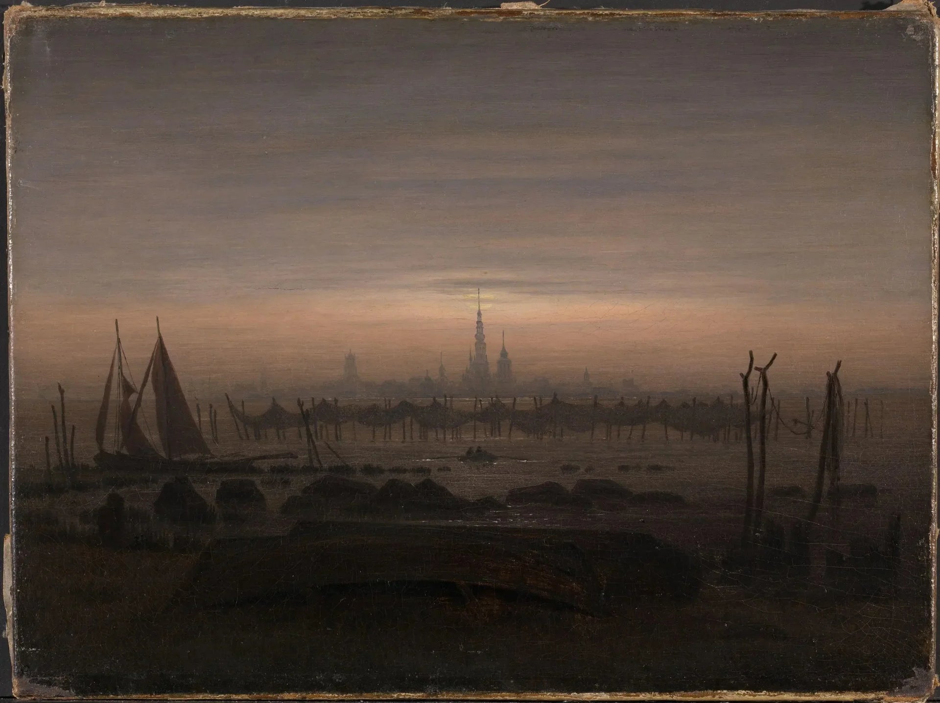 Greifswald au clair de lune - Caspar David Friedrich image 1 copie peinte à la main à l’huile