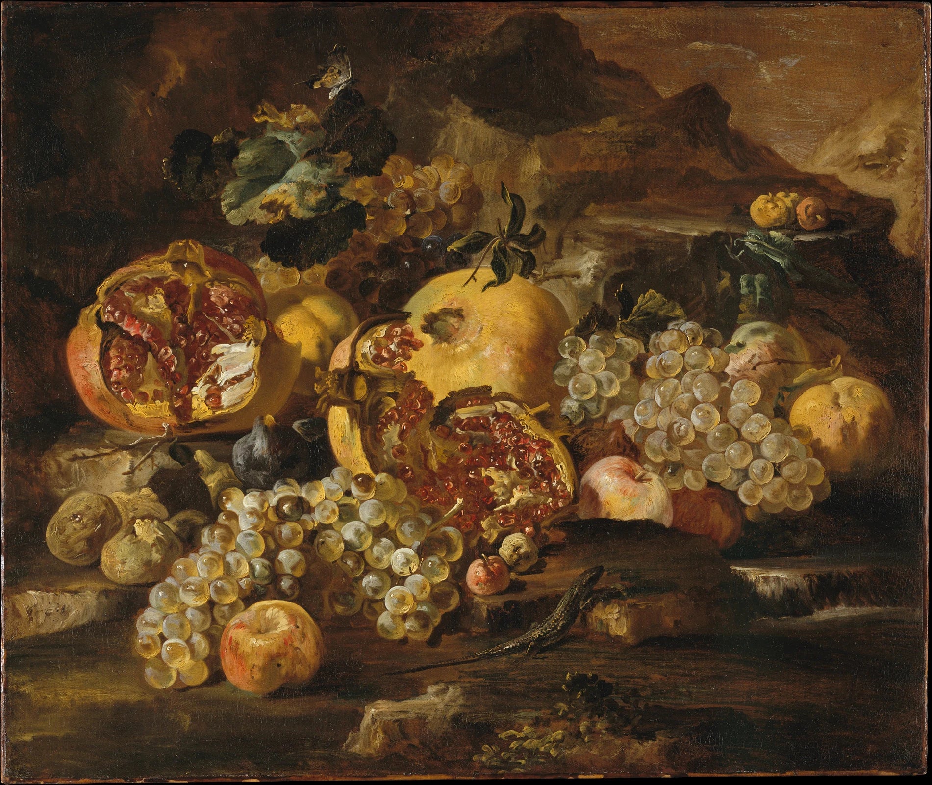 Grenades et autres fruits dans un paysage - Abraham Brueghel